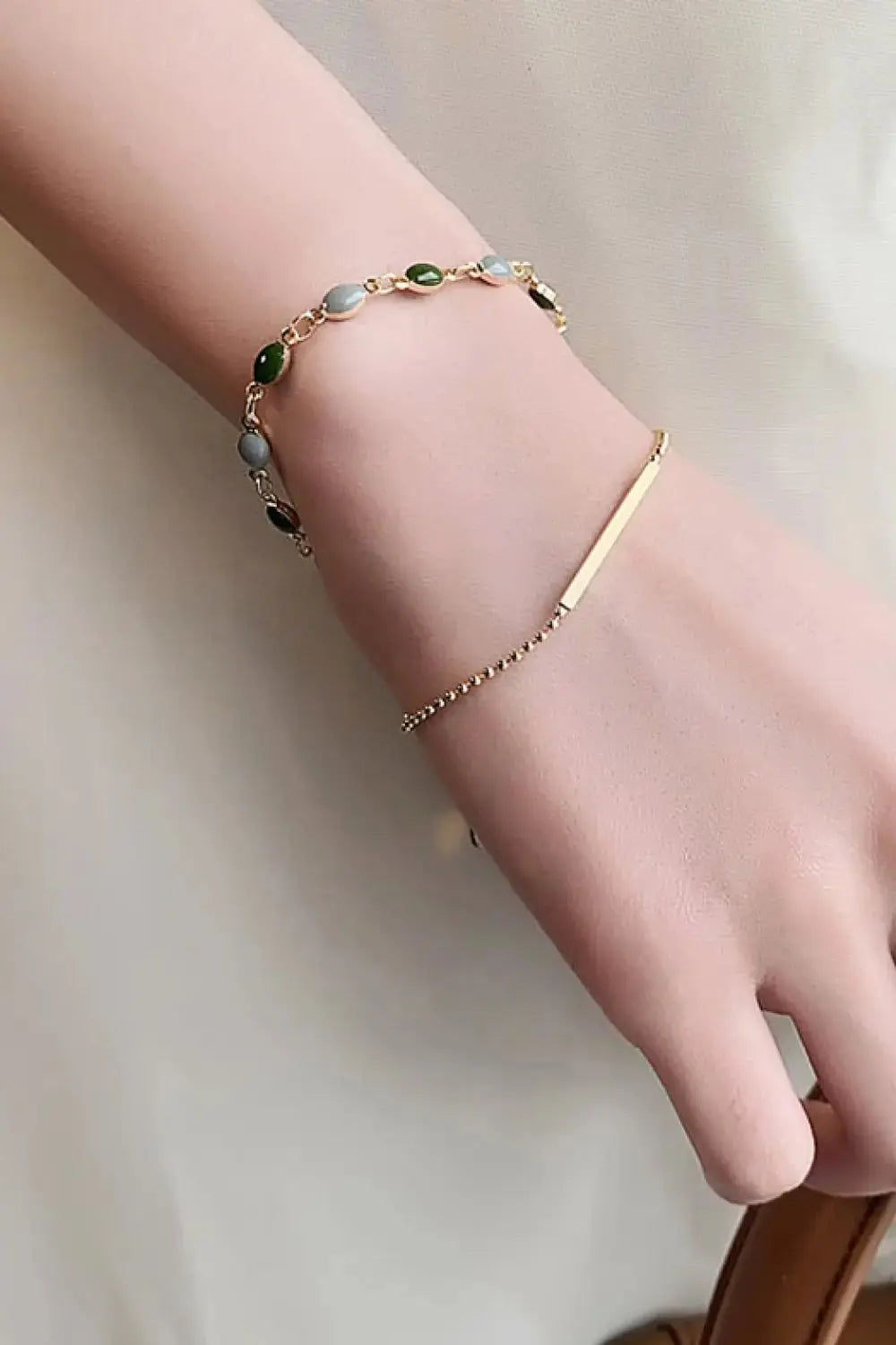 Lovcia Alloy Double-Layered Bracelet-Bracelets-Gold/Green-One Size-Gold/Green