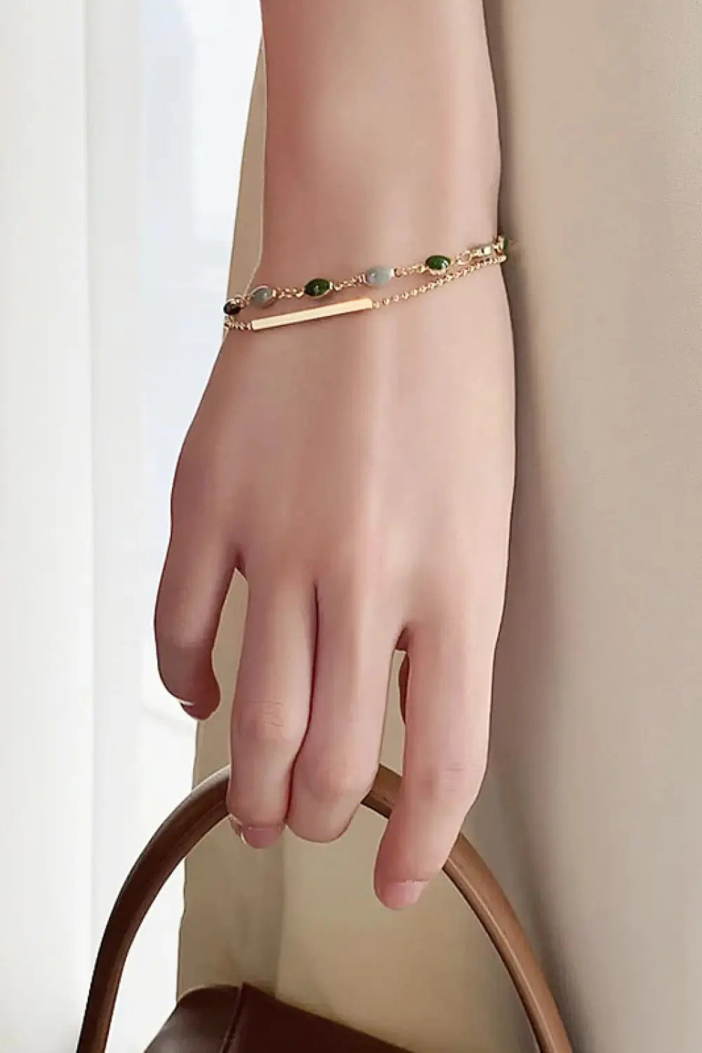 Lovcia Alloy Double-Layered Bracelet-Bracelets-Gold/Green-One Size-Gold/Green