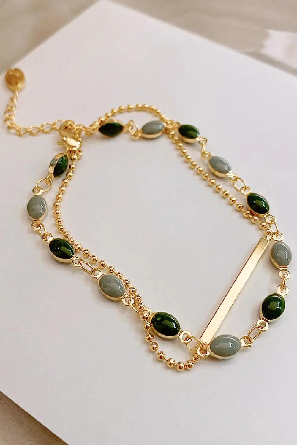 Lovcia Alloy Double-Layered Bracelet-Bracelets-Gold/Green-One Size-Gold/Green
