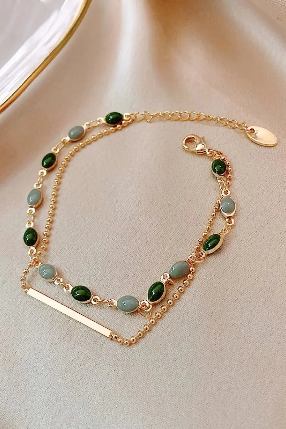 Lovcia Alloy Double-Layered Bracelet-Bracelets-Gold/Green-One Size-Gold/Green