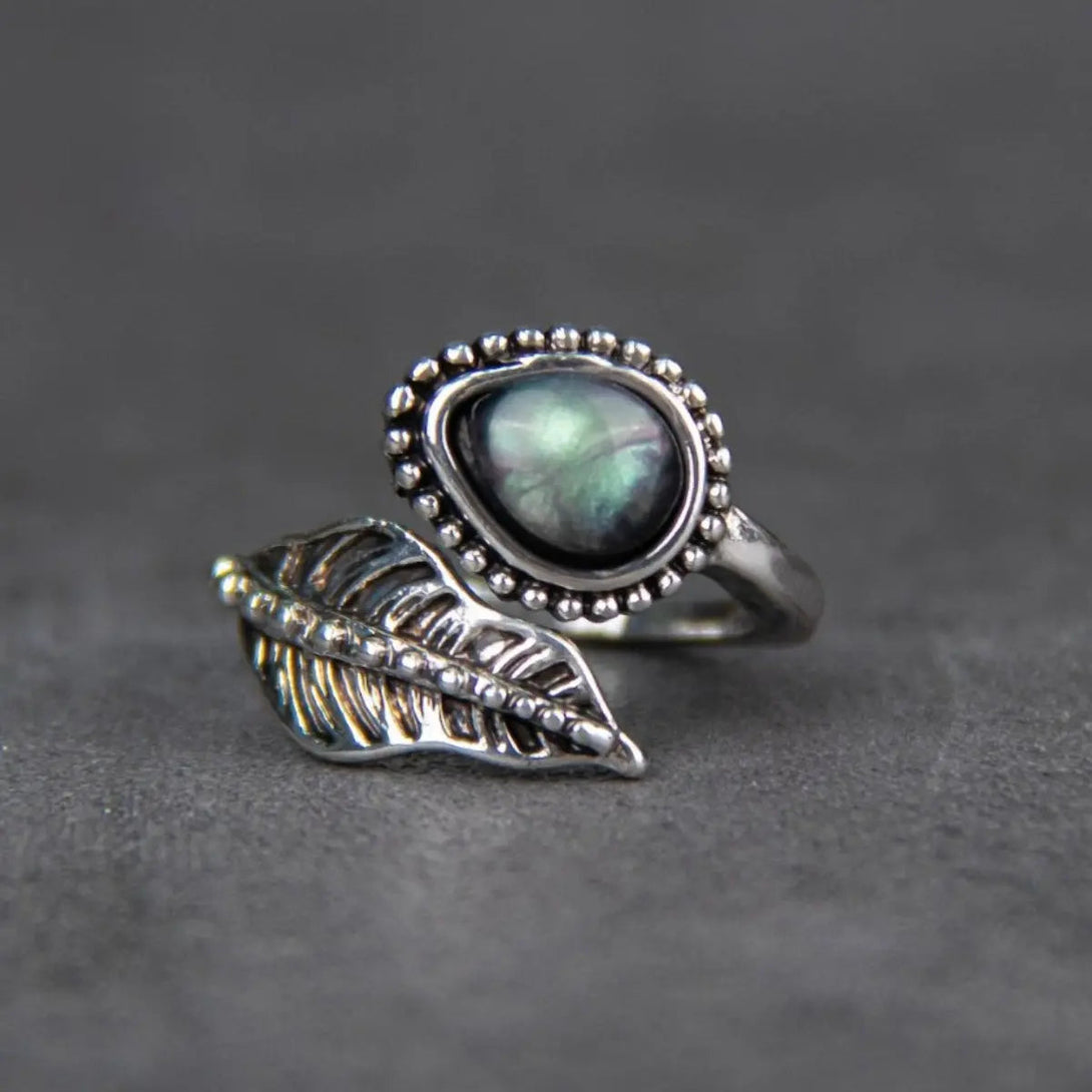 Lovcia Alloy Moonstone Leaf Bypass Ring-Rings-Silver-One Size-Silver