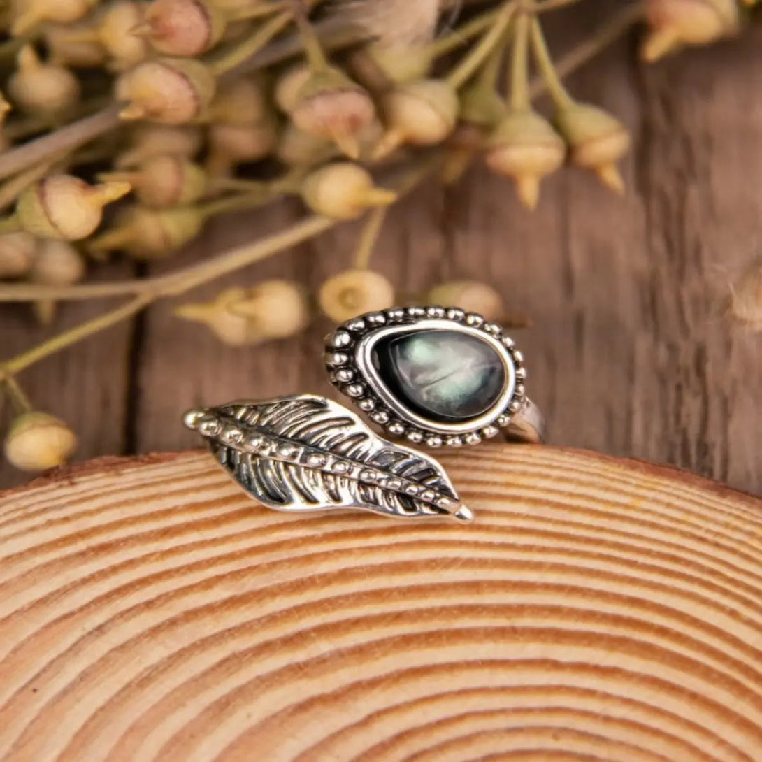 Lovcia Alloy Moonstone Leaf Bypass Ring-Rings-Silver-One Size-Silver