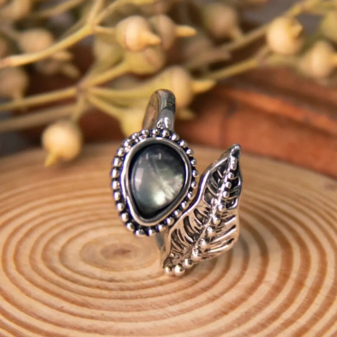 Lovcia Alloy Moonstone Leaf Bypass Ring-Rings-Silver-One Size-Silver