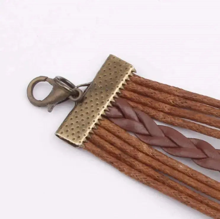 Lovcia Alloy PU Leather Rope Bracelet-Bracelets-Chestnut-One Size-Chestnut