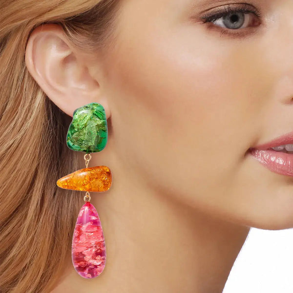 Lovcia Alloy & Resinous Dangle Earrings-Earrings-Multicolor-One Size-Multicolor