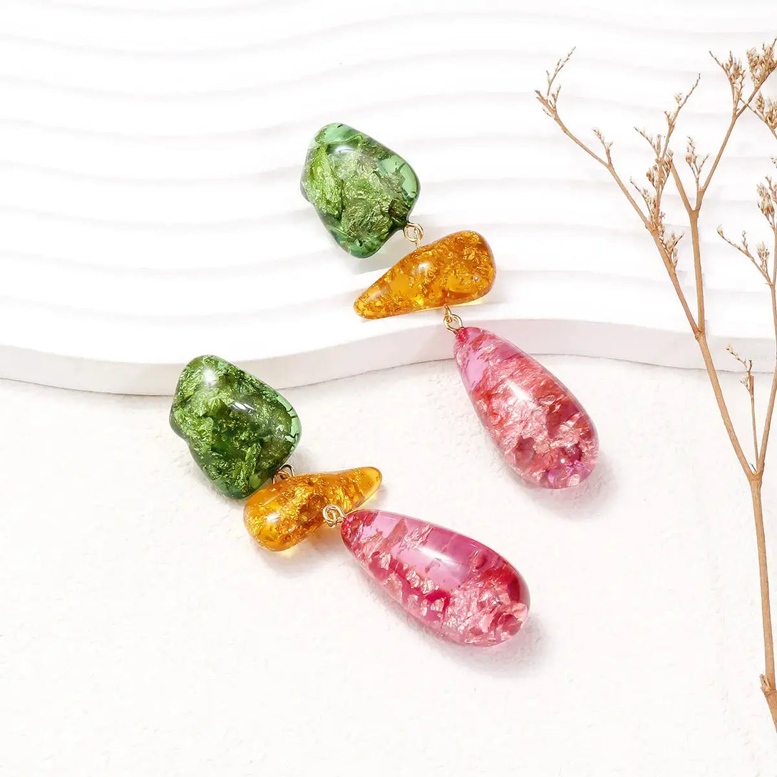 Lovcia Alloy & Resinous Dangle Earrings-Earrings-Multicolor-One Size-Multicolor