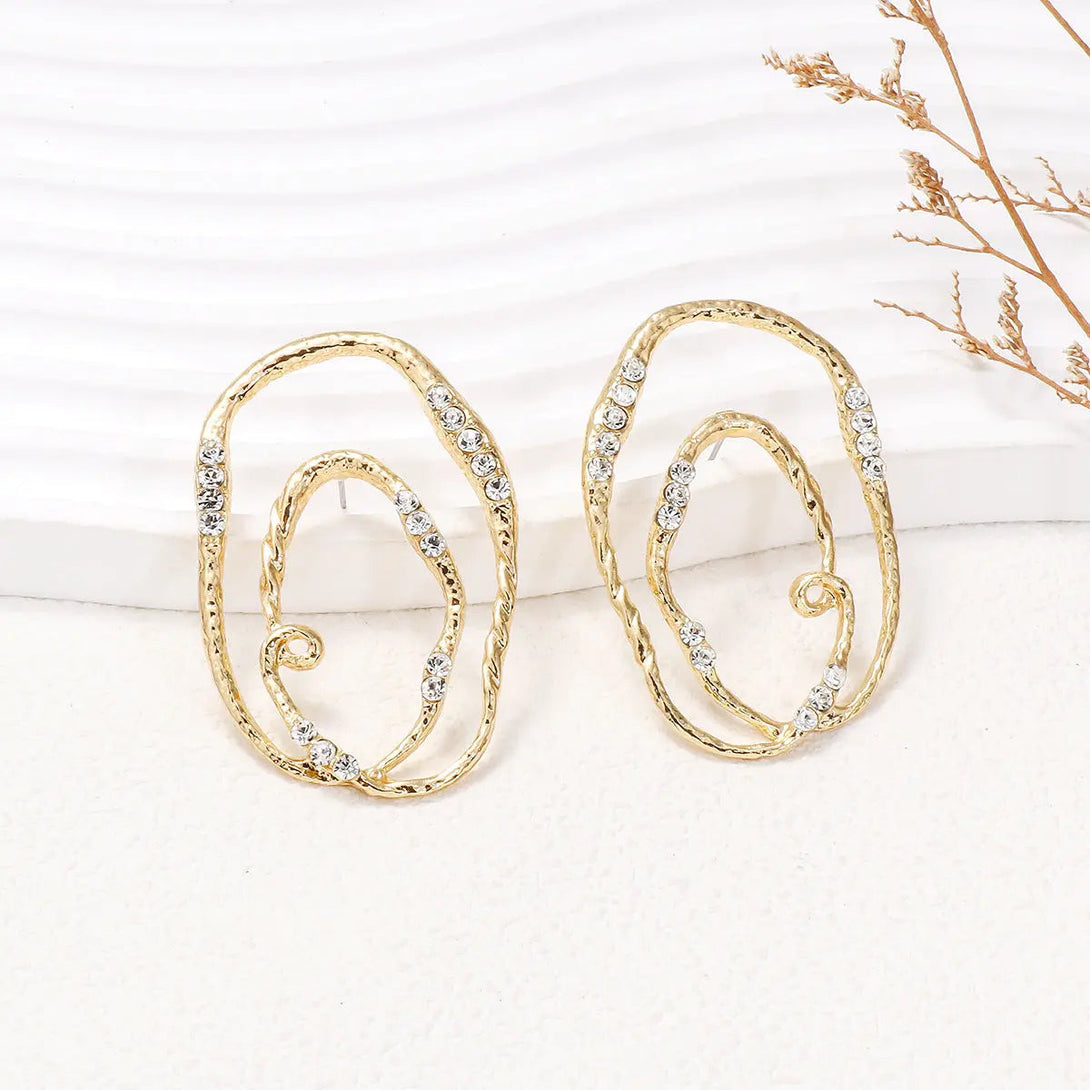 Lovcia Alloy & Rhinestone Geometric Earrings-Earrings-Gold-One Size-Gold