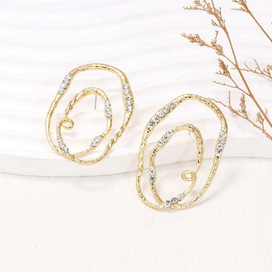 Lovcia Alloy & Rhinestone Geometric Earrings-Earrings-Gold-One Size-Gold