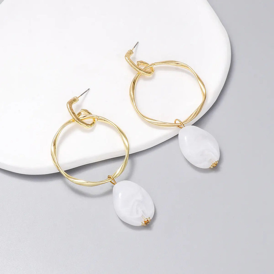 Lovcia Alloy & Rhinestone Hoop Drop Earrings-Earrings-White-One Size-White