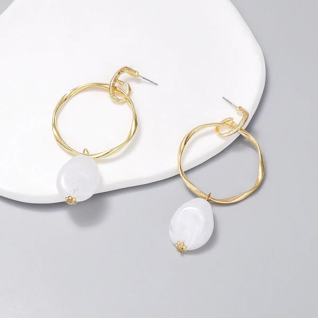 Lovcia Alloy & Rhinestone Hoop Drop Earrings-Earrings-White-One Size-White