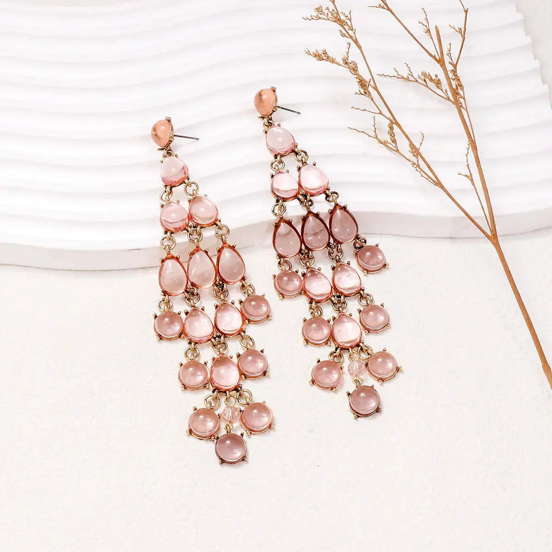 Lovcia Alloy & Rhinestone Teardrop Earrings-Earrings-Blush Pink-One Size-Blush Pink