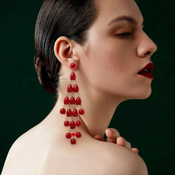 Lovcia Alloy & Rhinestone Teardrop Earrings-Earrings-Deep Red-One Size-Deep Red