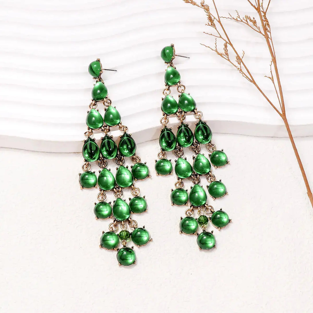 Lovcia Alloy & Rhinestone Teardrop Earrings-Earrings-Green-One Size-Green