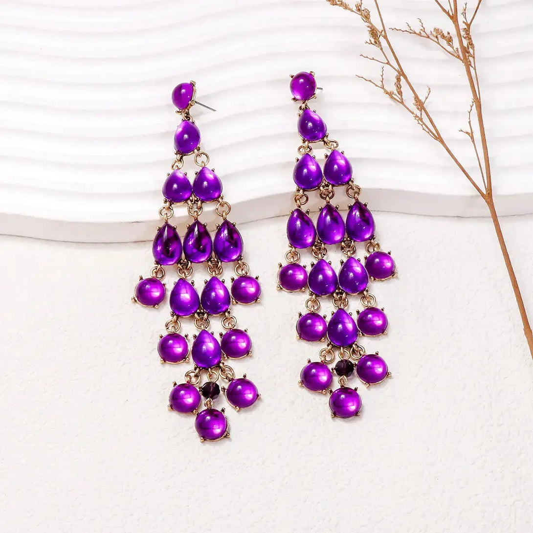 Lovcia Alloy & Rhinestone Teardrop Earrings-Earrings-Purple-One Size-Purple