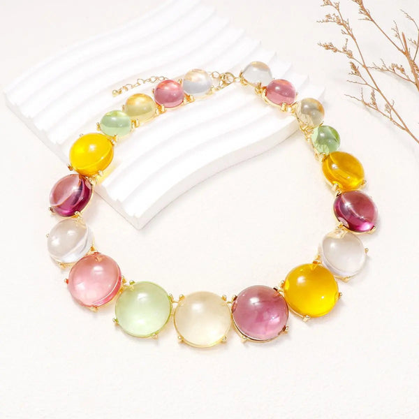 Lovcia Alloy & Round Rhinestone Necklace-Necklaces-Multicolor-One Size-Multicolor