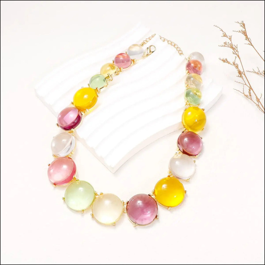 Lovcia Alloy & Round Rhinestone Necklace-Necklaces-Multicolor-One Size-Multicolor