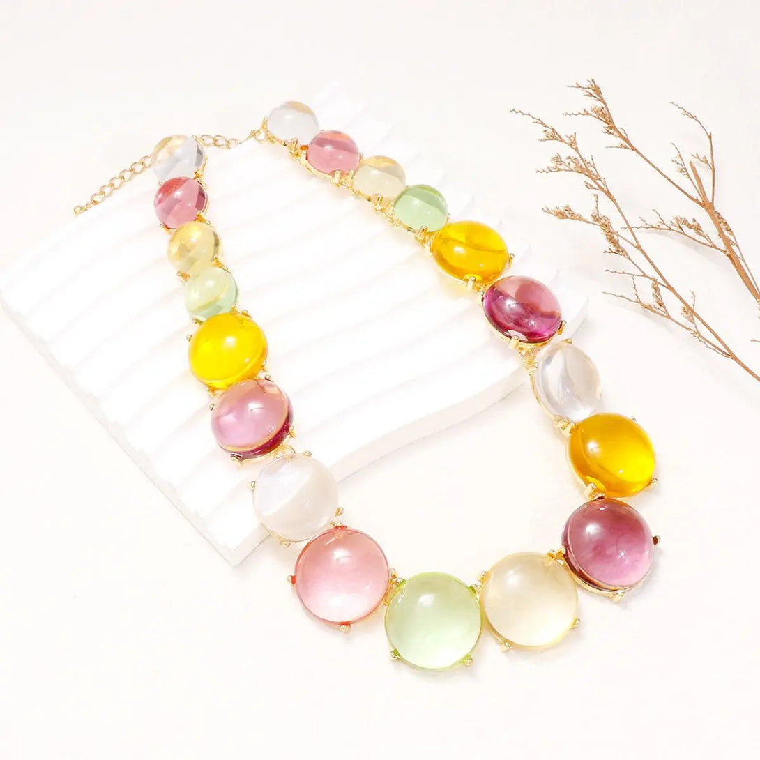 Lovcia Alloy & Round Rhinestone Necklace-Necklaces-Multicolor-One Size-Multicolor