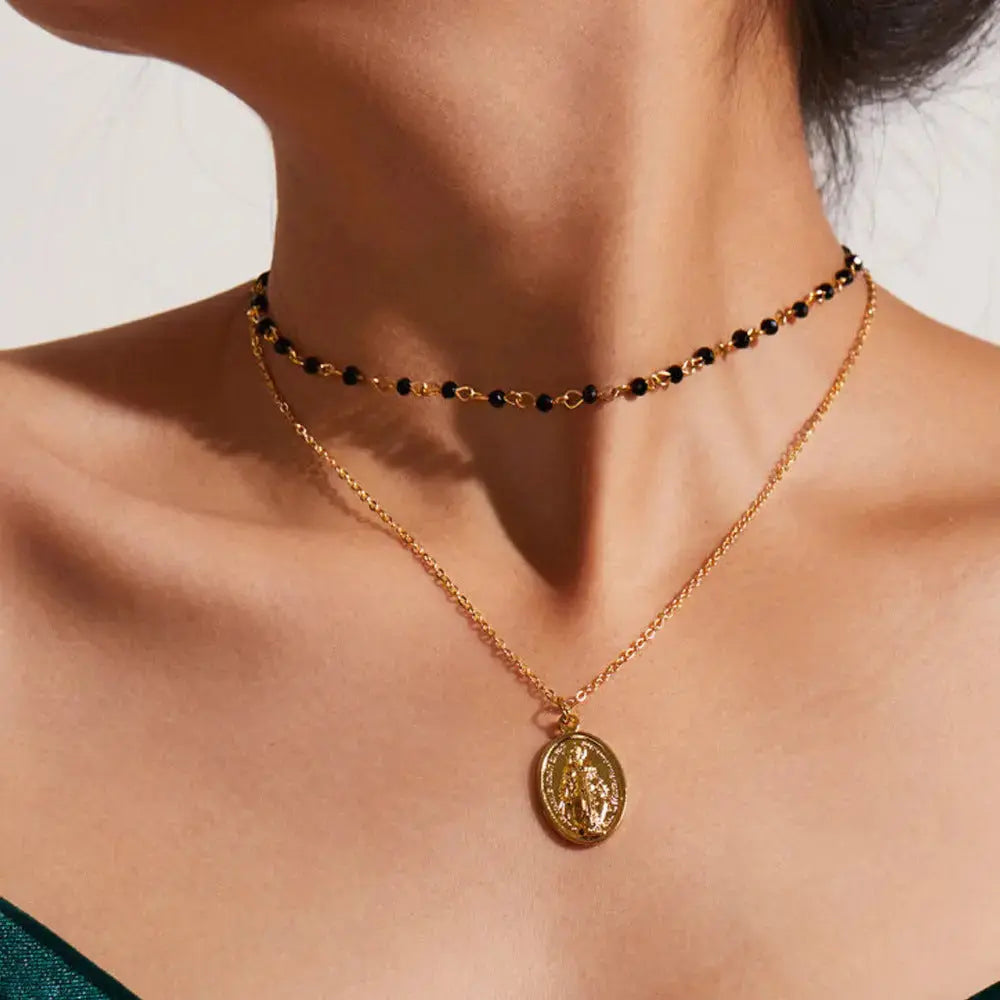 Lovcia Alloy Virgin Mary Pendant Necklace-Necklaces-Gold-Gold