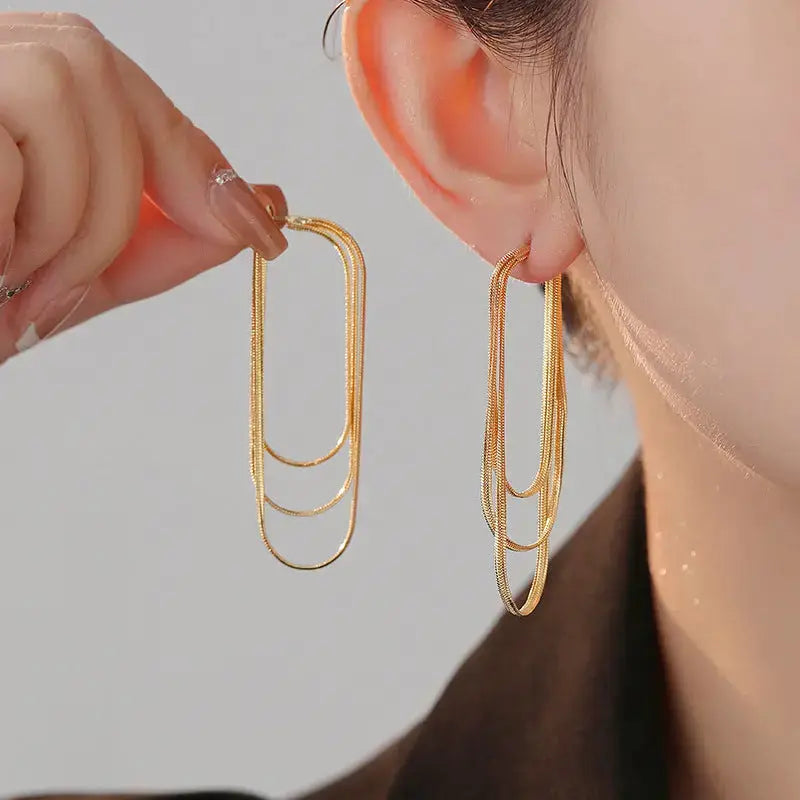Lovcia Allure and Indifference Geometric Tassel Earrings for Women-Earrings-Gold-Gold