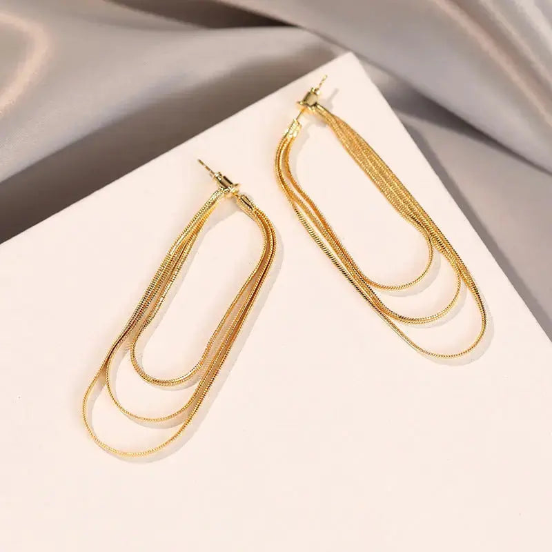 Lovcia Allure and Indifference Geometric Tassel Earrings for Women-Earrings-Gold-Gold