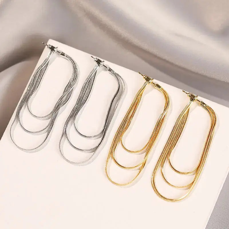 Lovcia Allure and Indifference Geometric Tassel Earrings for Women-Earrings-Gold-Gold