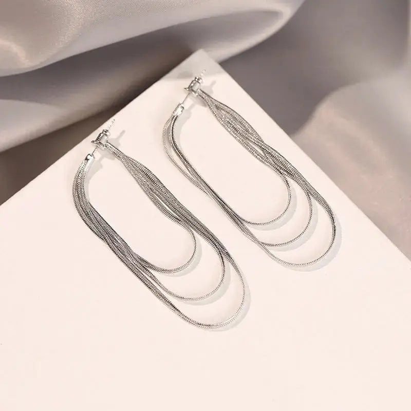 Lovcia Allure and Indifference Geometric Tassel Earrings for Women-Earrings-Silver-Silver