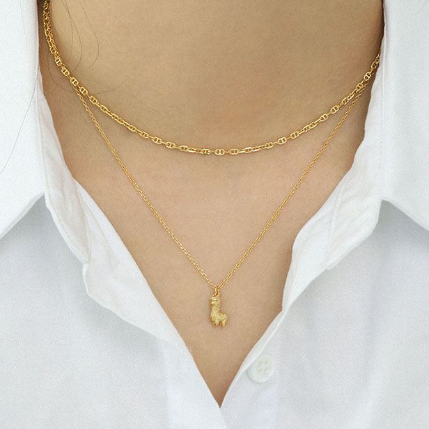 Lovcia Alpaca Necklace 12mm 925 Sterling Silver Gold Plated-Necklaces-Yellow Gold-Yellow Gold