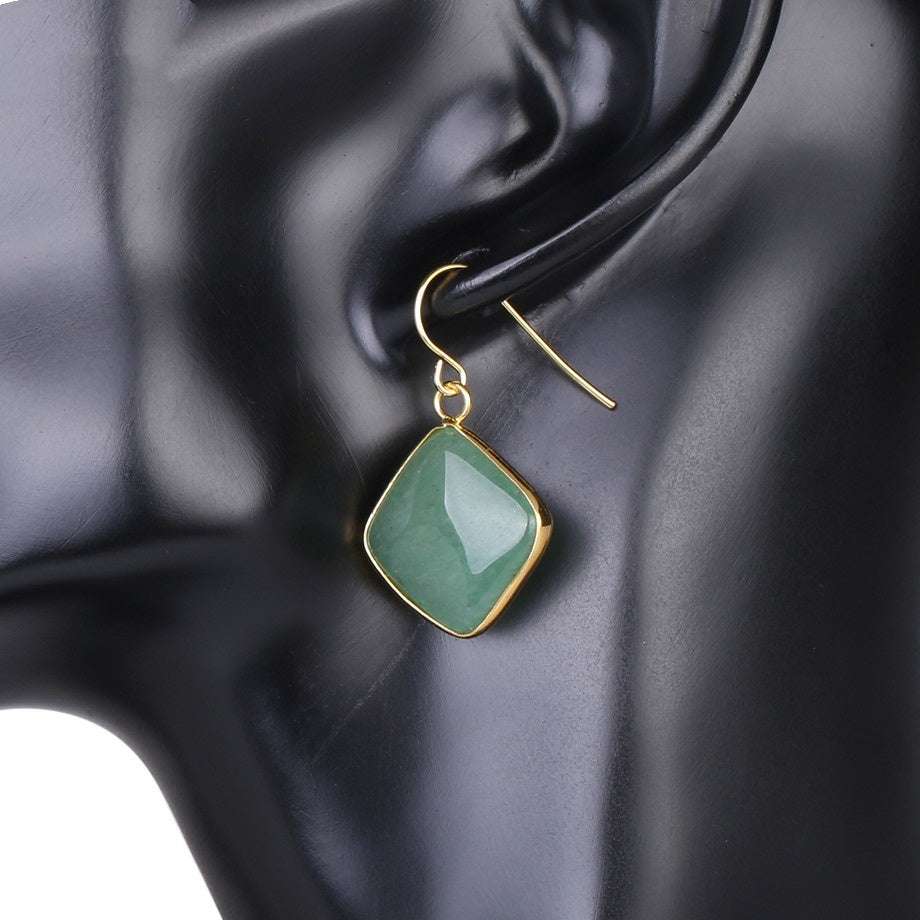 Lovcia Amethyst Crystal Geometric Drop Earrings for Women-Earrings-Green Aventurine-Green Aventurine