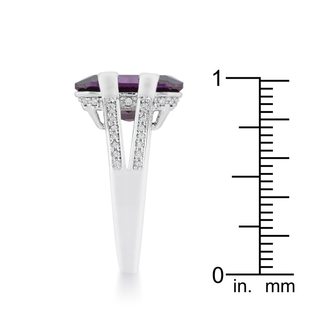 Lovcia Amethyst CZ Emerald-Cut Rhodium Cocktail Ring with Clear Accents-Rings-5-5