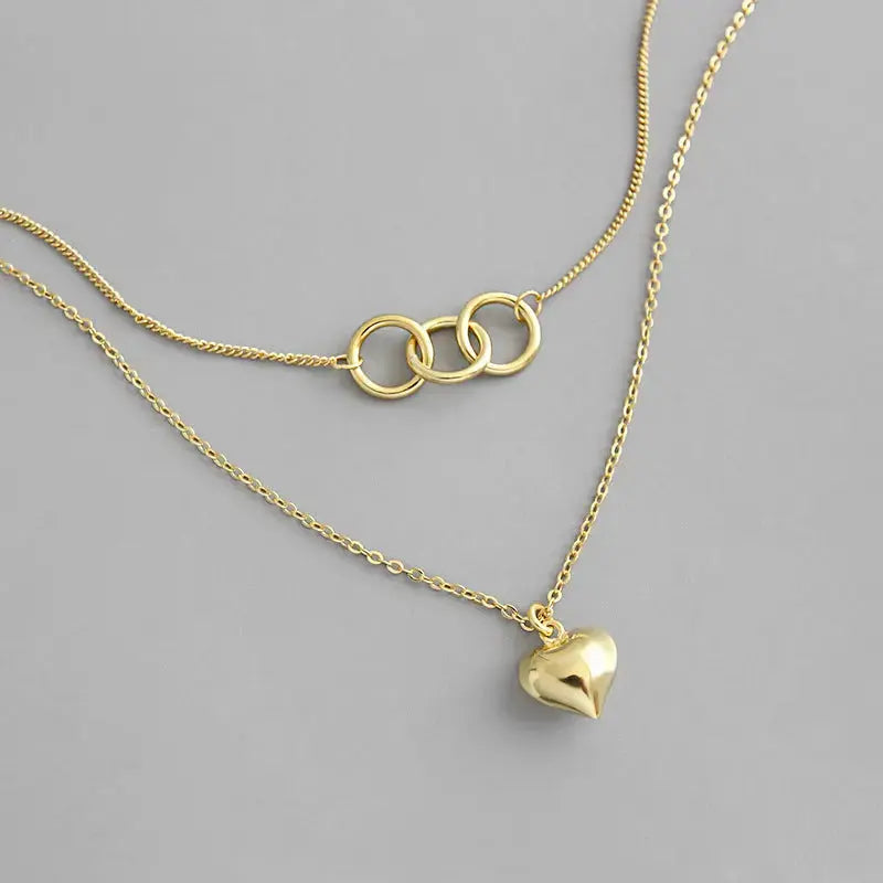 Lovcia Anniversary Double Circles Heart Love 925 Sterling Silver Necklace-Necklaces-Silver-Silver