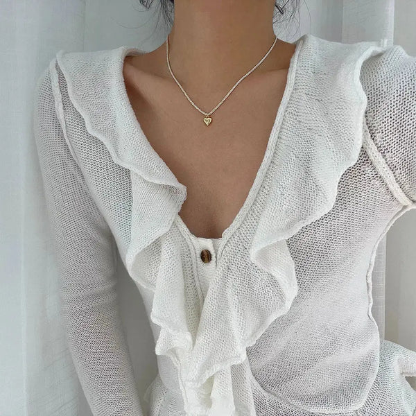 Lovcia Anniversary Heart Popcorn Chain 925 Sterling Silver Necklace-Necklaces-Gold Chain + Rhodium Heart-Gold Chain + Rhodium Heart
