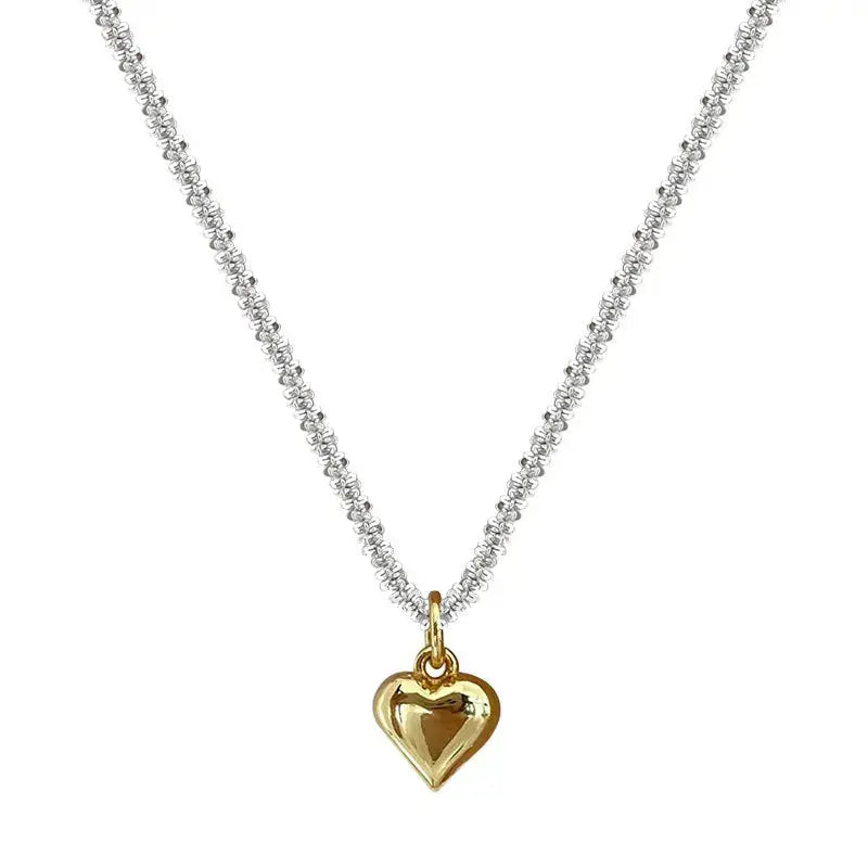 Lovcia Anniversary Heart Popcorn Chain 925 Sterling Silver Necklace-Necklaces-Gold Chain + Rhodium Heart-Gold Chain + Rhodium Heart