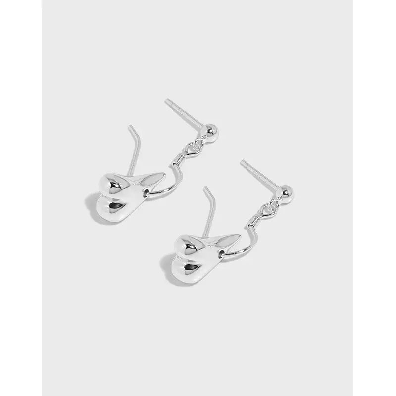 Lovcia Anniversary Irregular Dropping Heart 925 Sterling Silver Dangling Earrings-Earrings-Rhodium-Rhodium