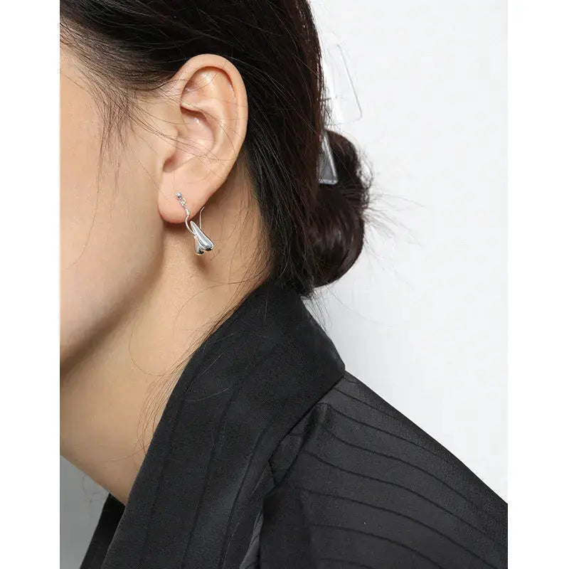 Lovcia Anniversary Irregular Dropping Heart 925 Sterling Silver Dangling Earrings-Earrings-Rhodium-Rhodium