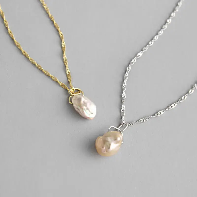 Lovcia Anniversary Irregular Natural Pearl 925 Sterling Silver Necklace-Necklaces-Silver-Silver