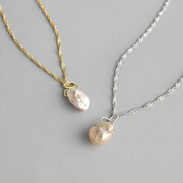 Lovcia Anniversary Irregular Natural Pearl 925 Sterling Silver Necklace-Necklaces-Silver-Silver