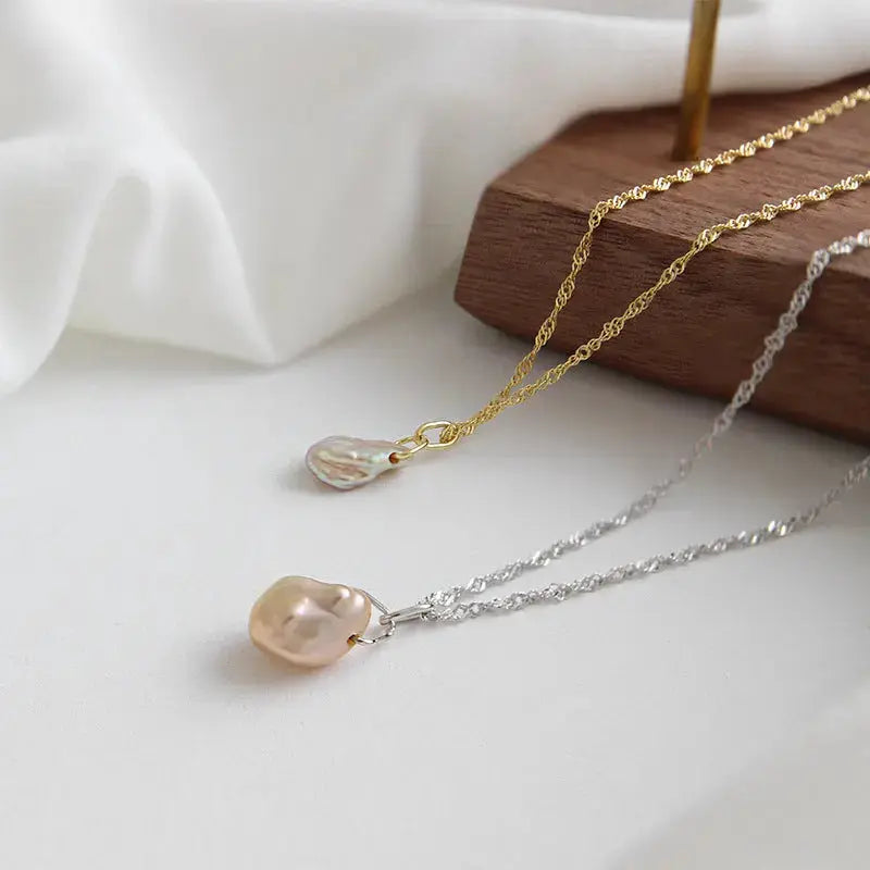 Lovcia Anniversary Irregular Natural Pearl 925 Sterling Silver Necklace-Necklaces-Silver-Silver
