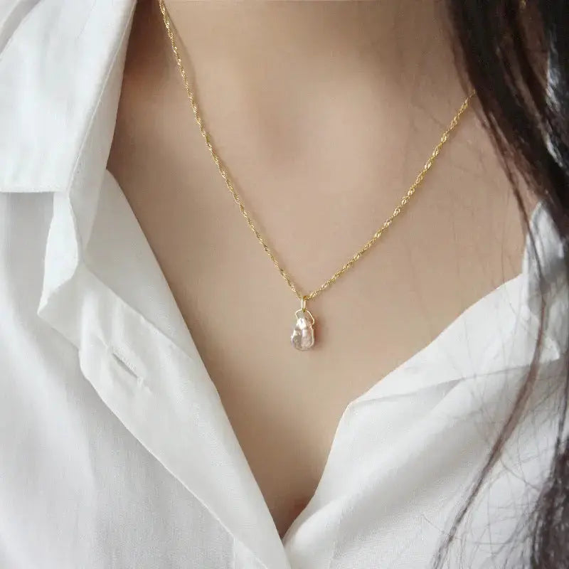 Lovcia Anniversary Irregular Natural Pearl 925 Sterling Silver Necklace-Necklaces-Silver-Silver