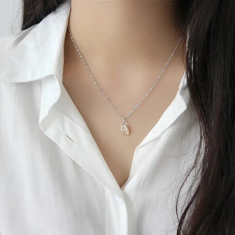 Lovcia Anniversary Irregular Natural Pearl 925 Sterling Silver Necklace-Necklaces-Silver-Silver
