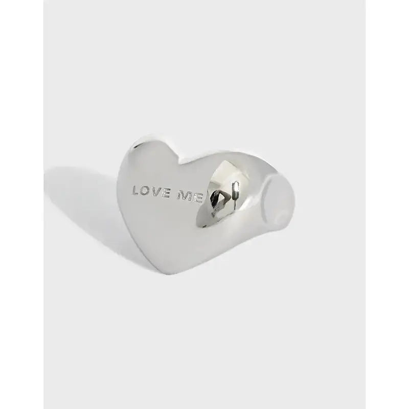 Lovcia Anniversary LOVE ME Letters Heart 925 Sterling Silver Adjustable Ring-Rings-Rhodium-Rhodium