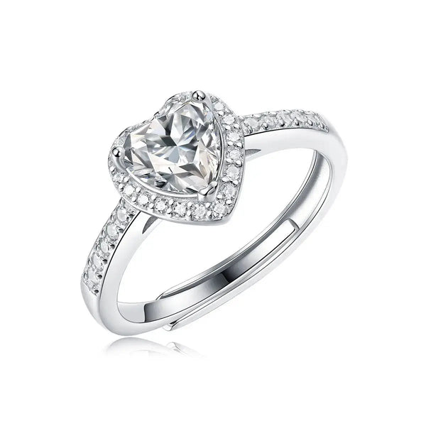 Lovcia Anniversary Moissanite CZ Heart 925 Sterling Silver Adjustable Ring-Rings-1 ct ( Certificate Included )-1 ct ( Certificate Included )