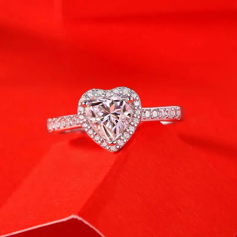 Lovcia Anniversary Moissanite CZ Heart 925 Sterling Silver Adjustable Ring-Rings-1 ct ( Certificate Included )-1 ct ( Certificate Included )