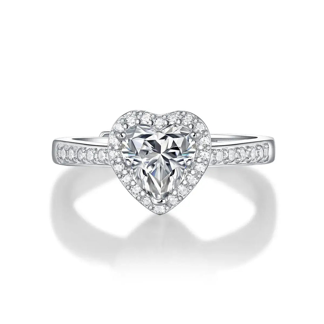 Lovcia Anniversary Moissanite CZ Heart 925 Sterling Silver Adjustable Ring-Rings-1 ct ( Certificate Included )-1 ct ( Certificate Included )