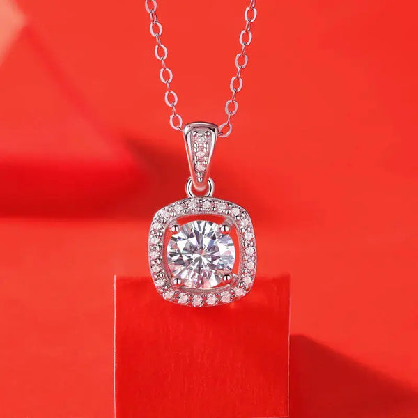 LOVCIA Anniversary Moissanite CZ Hollow Square 925 Sterling Silver Necklace