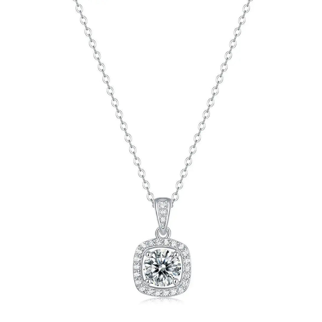 LOVCIA Anniversary Moissanite CZ Hollow Square 925 Sterling Silver Necklace
