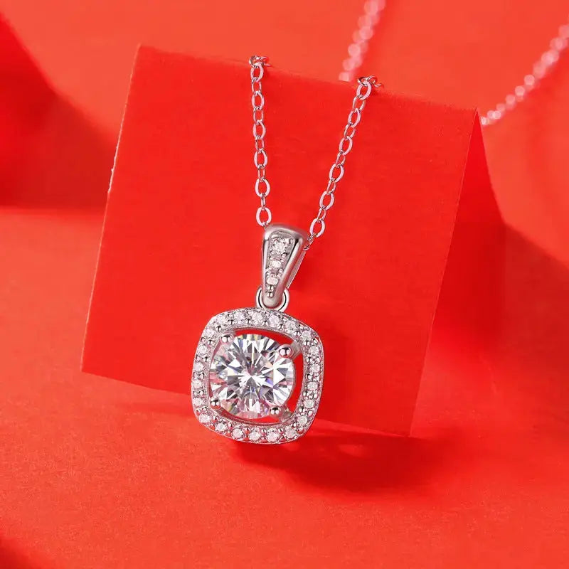 LOVCIA Anniversary Moissanite CZ Hollow Square 925 Sterling Silver Necklace
