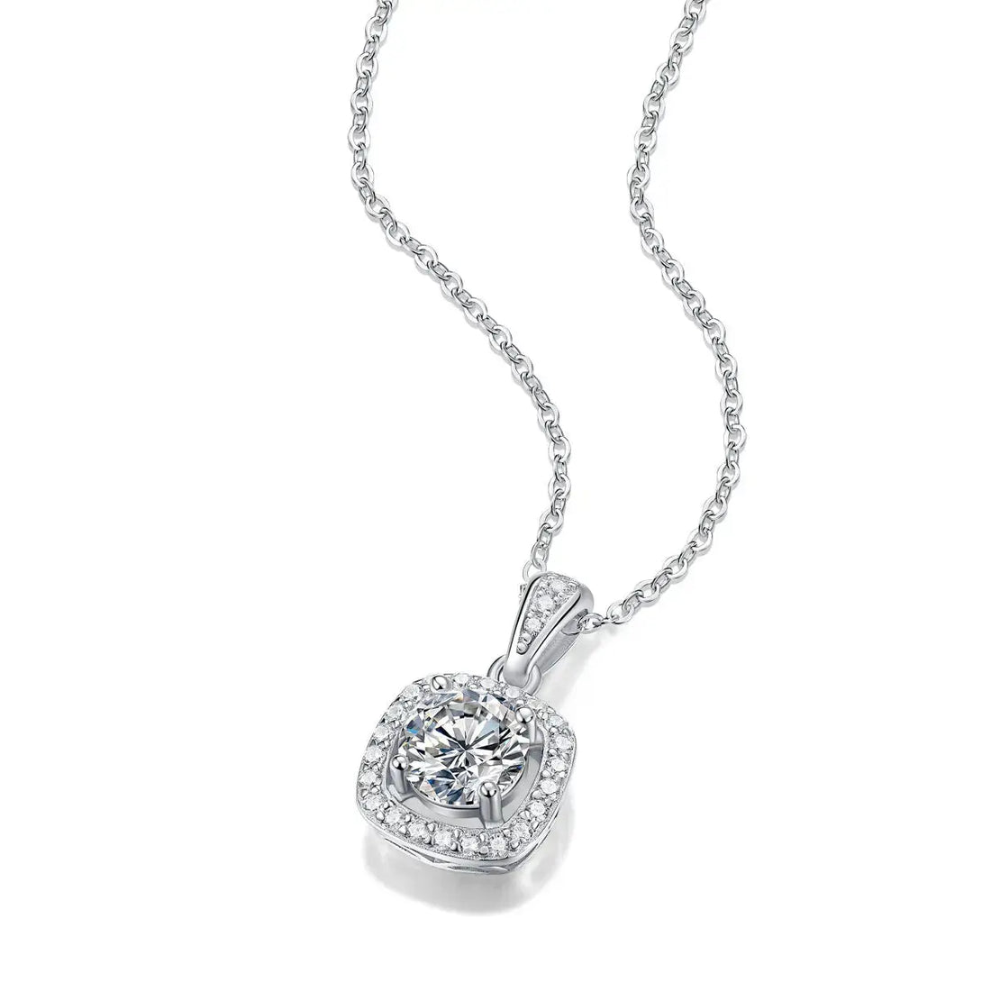 LOVCIA Anniversary Moissanite CZ Hollow Square 925 Sterling Silver Necklace