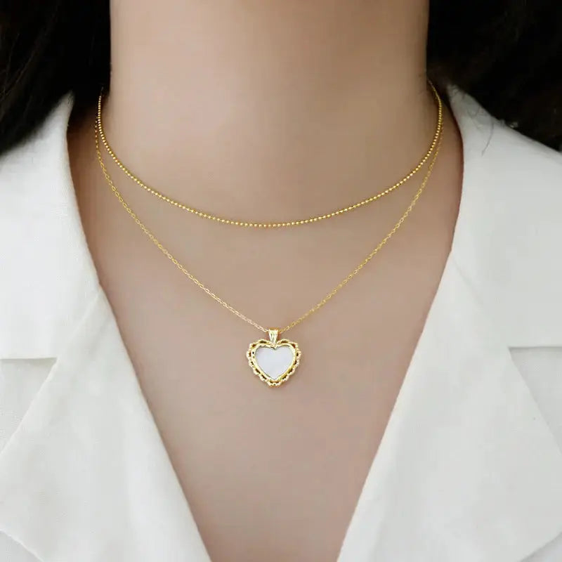 Lovcia Anniversary Mother of Shell Heart 925 Sterling Silver Necklace-Necklaces-Rhodium-Rhodium