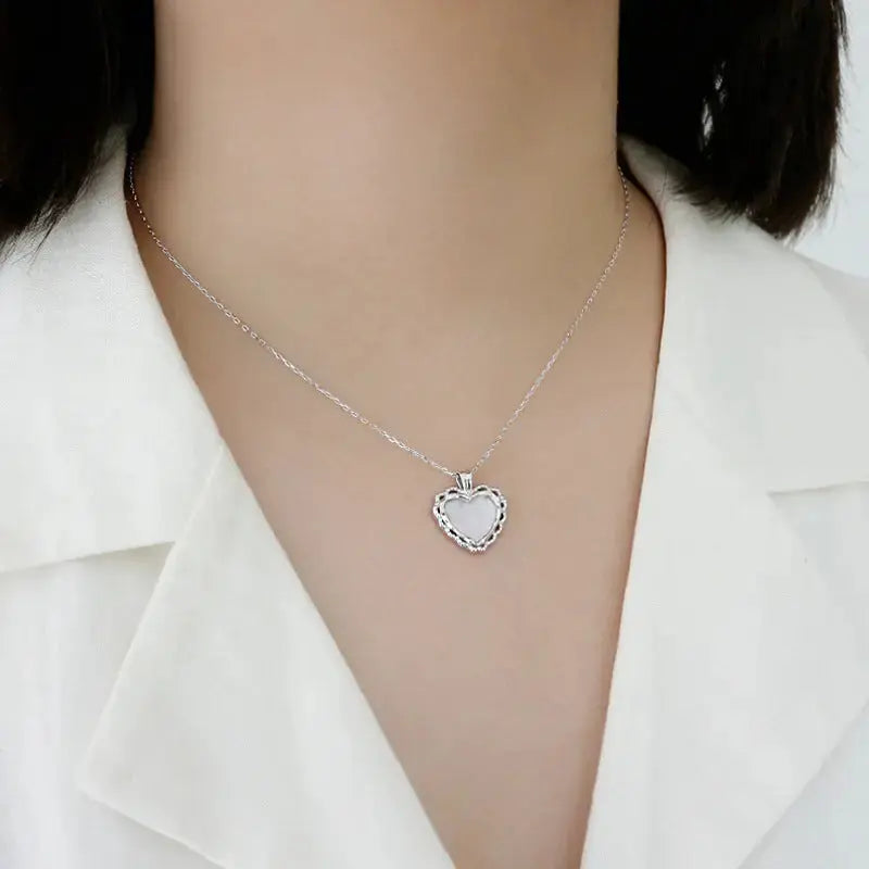 Lovcia Anniversary Mother of Shell Heart 925 Sterling Silver Necklace-Necklaces-Rhodium-Rhodium