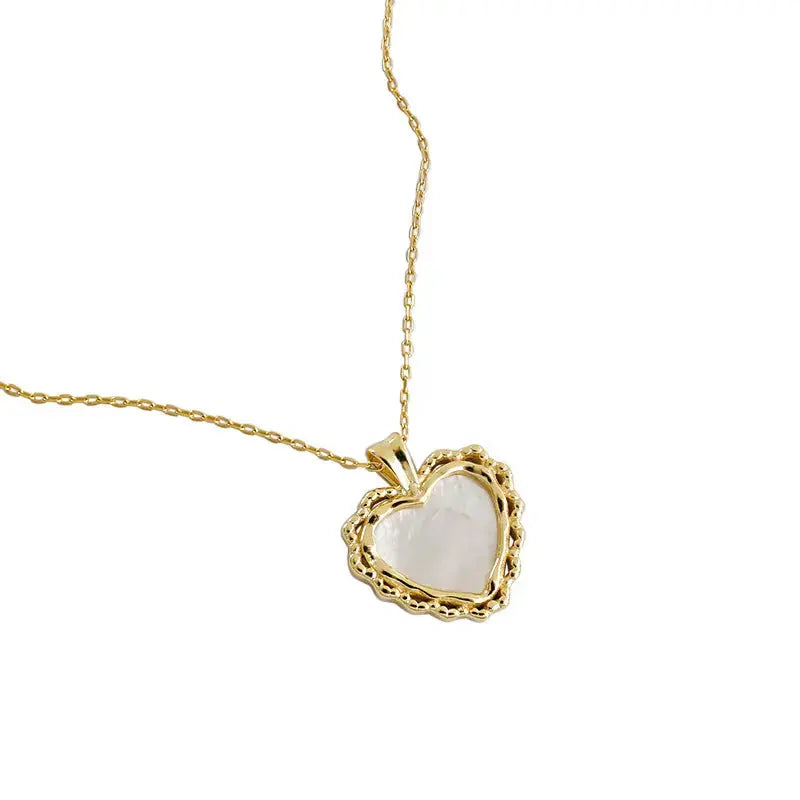 Lovcia Anniversary Mother of Shell Heart 925 Sterling Silver Necklace-Necklaces-Rhodium-Rhodium